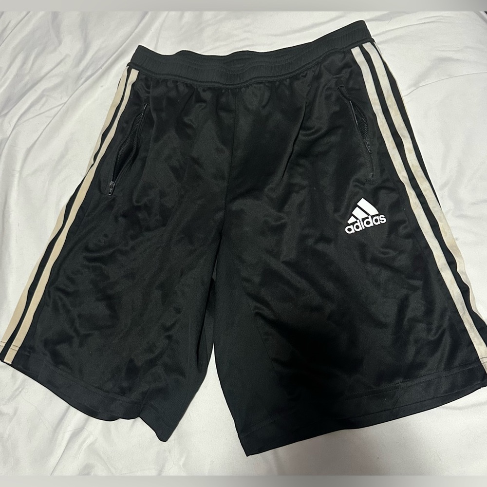 adidas Men’s Black Athletic Shorts with White Side Stripes